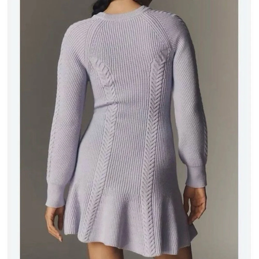 Anthropologie Gray Blue Cable-Knit Long Sleeve Fit-and-Flare Dress - Picture 6 of 6